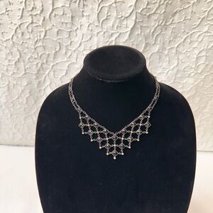 Vintage Necklace Black Silver Look Elegant Retro Fashion Jewelry Bib Rhinestones